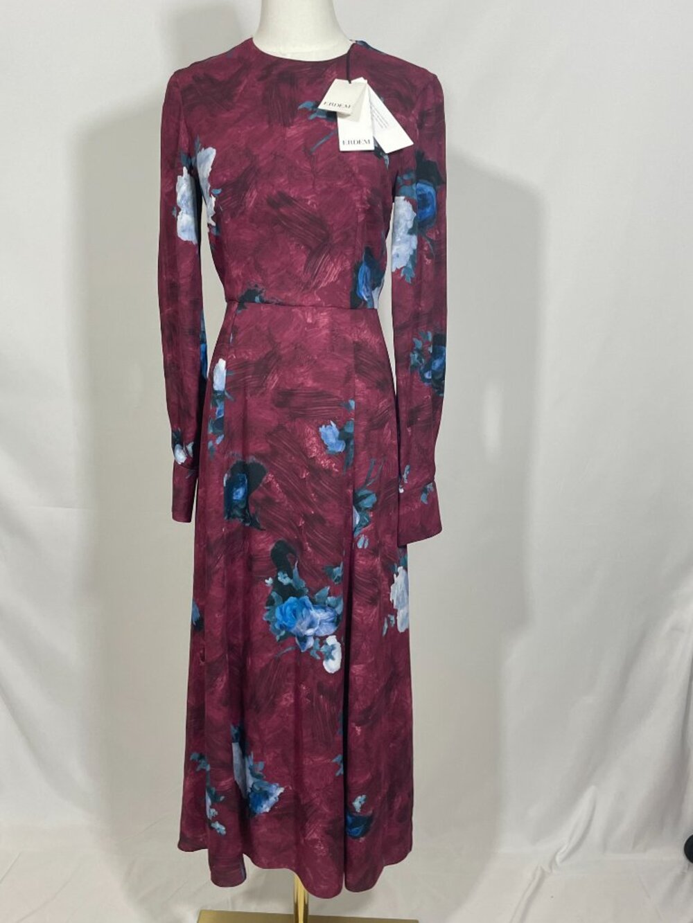 NWT Erdem Aria Abstract Red Blue Rose Mulberry Fluid Crepe Midi Dress Size 2 - Picture 5 of 12